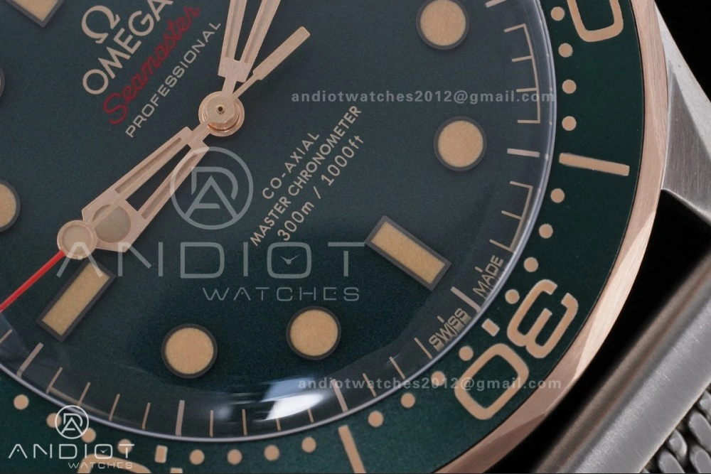 FlexibleFit Seamaster 300M Diver Rose Gold VSF 1:1 Best Edition Green Dial on Mesh Bracelet A 64