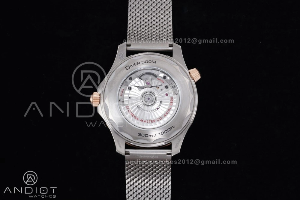 FlexibleFit Seamaster 300M Diver Rose Gold VSF 1:1 Best Edition Green Dial on Mesh Bracelet A 64