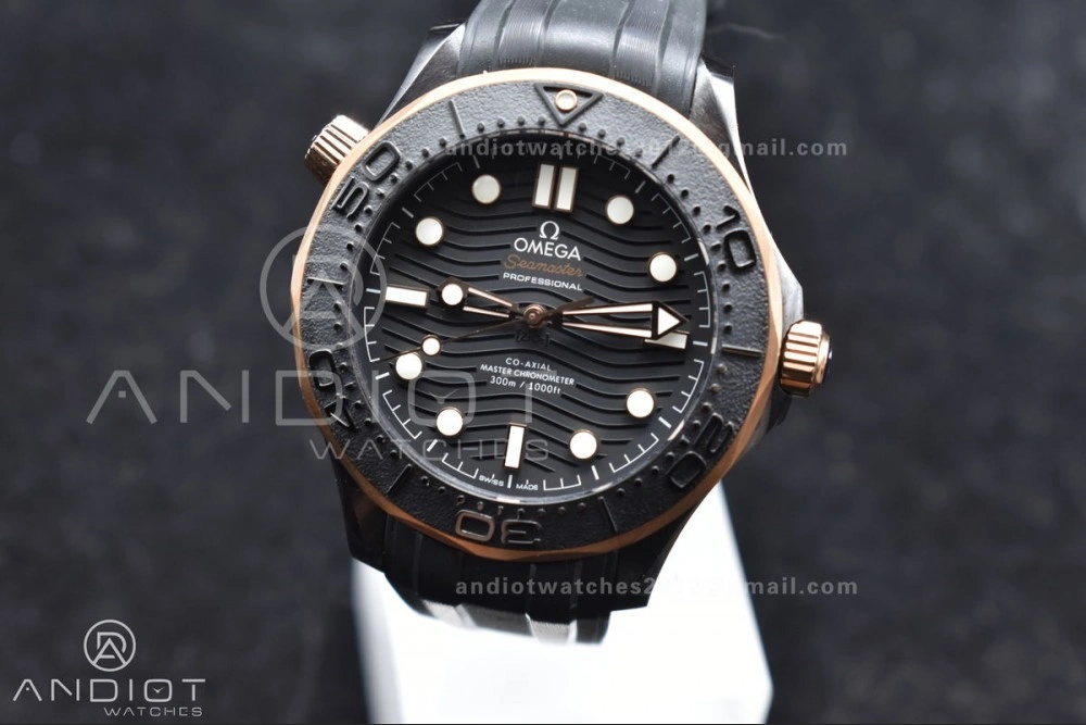 Supportive Seamaster 300m 43.5mm Black Ceramic VSF 1:1 Best Edition Black Dial RG Bezel on Black Rubber Strap A 61