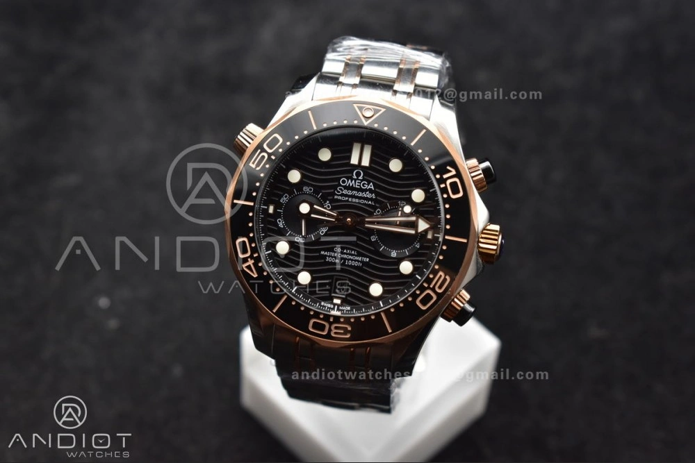 Durable Seamaster 300m Chrono SS RG OMF 1:1 Best Edition Black Dial on SS Strap A 63