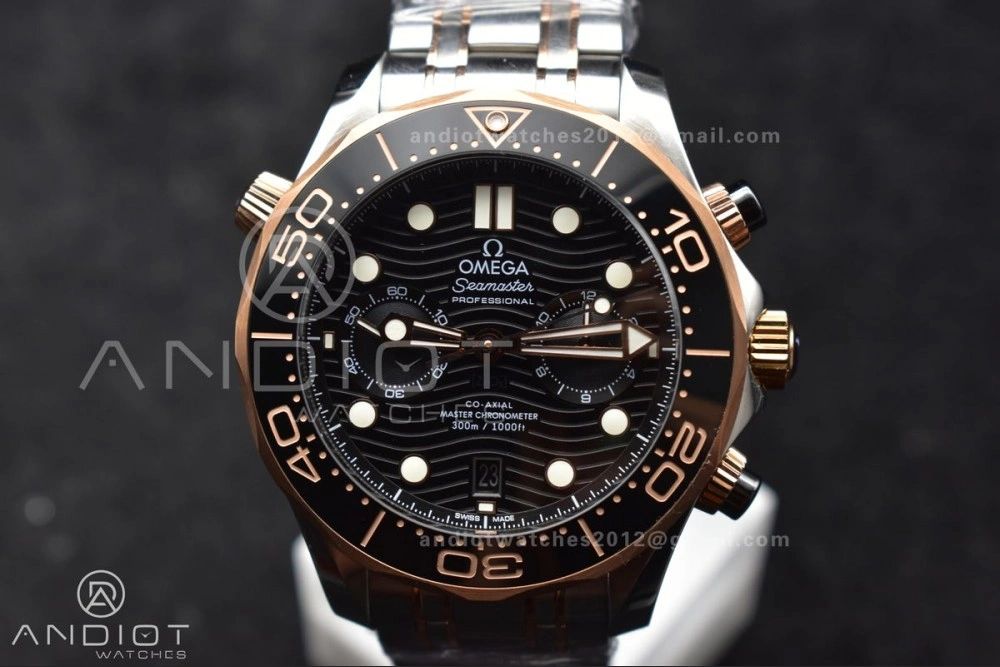Durable Seamaster 300m Chrono SS RG OMF 1:1 Best Edition Black Dial on SS Strap A 63