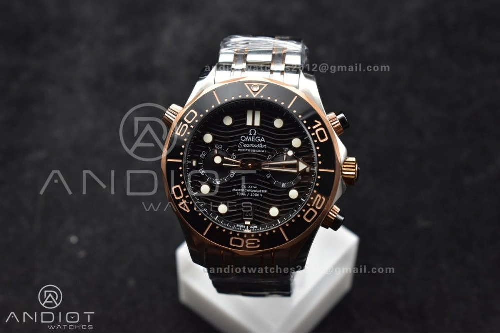 Durable Seamaster 300m Chrono SS RG OMF 1:1 Best Edition Black Dial on SS Strap A 63