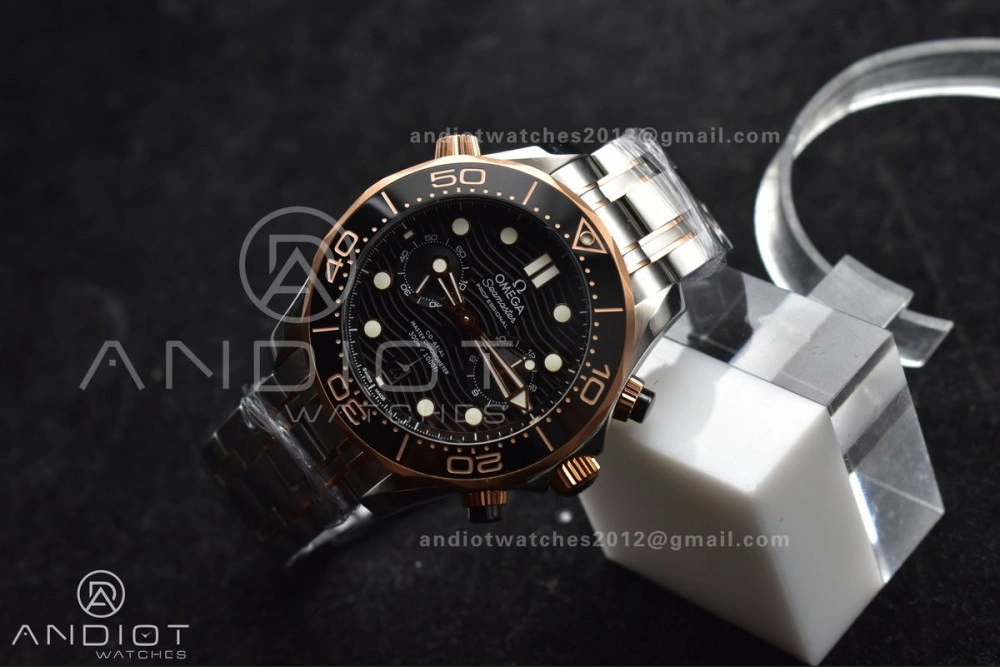 Durable Seamaster 300m Chrono SS RG OMF 1:1 Best Edition Black Dial on SS Strap A 63