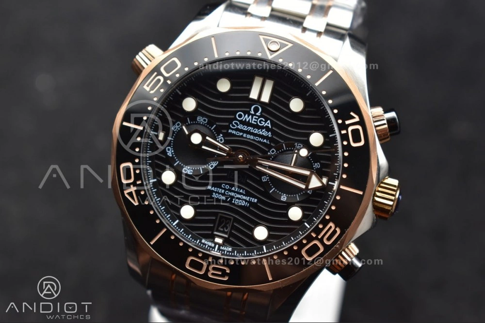 Durable Seamaster 300m Chrono SS RG OMF 1:1 Best Edition Black Dial on SS Strap A 63