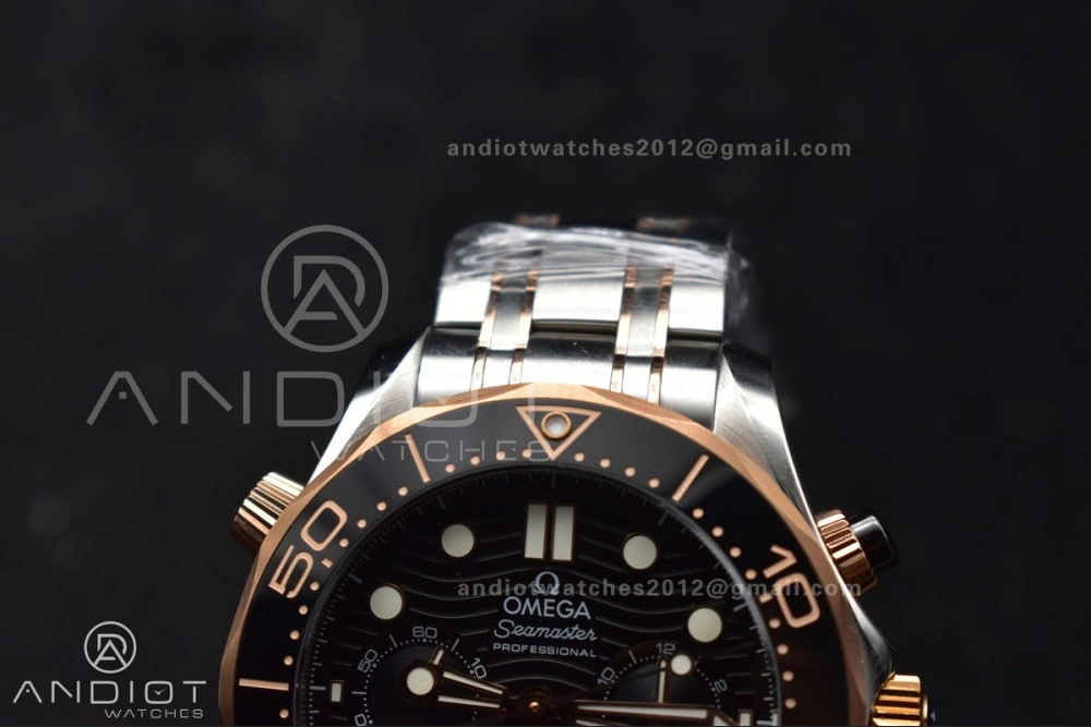 Durable Seamaster 300m Chrono SS RG OMF 1:1 Best Edition Black Dial on SS Strap A 63