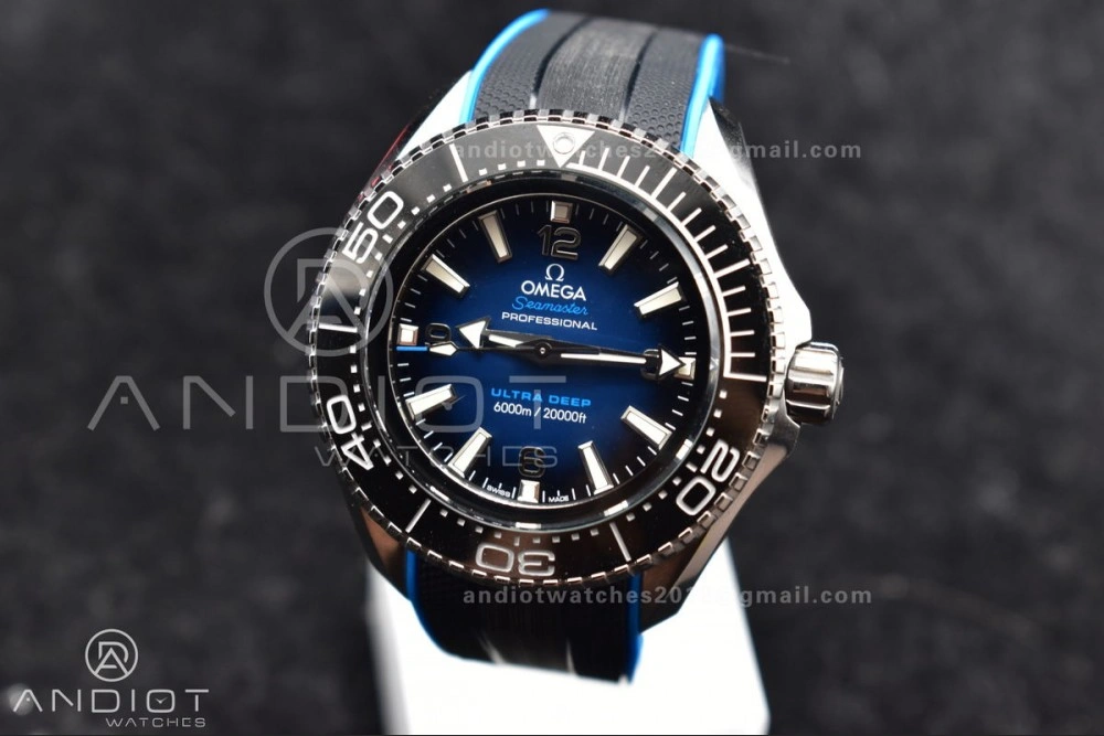 Functional Seamaster 6000M Ultra Deep SS TF 1:1 Best Edition Blue Dial Black Ceramic Bezel on Black Rubber Strap A 75