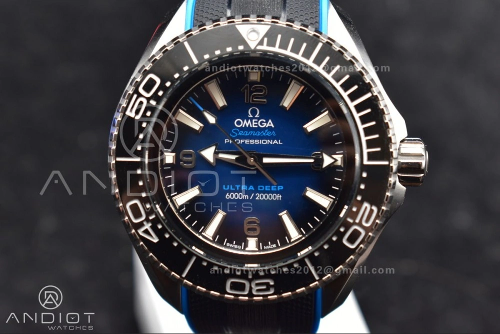 Functional Seamaster 6000M Ultra Deep SS TF 1:1 Best Edition Blue Dial Black Ceramic Bezel on Black Rubber Strap A 75