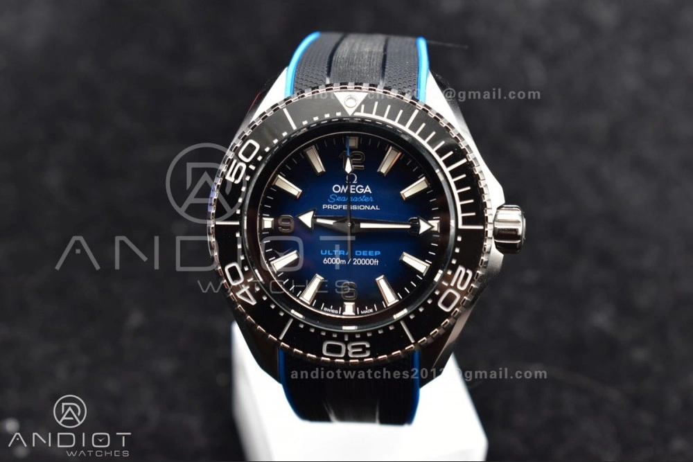Functional Seamaster 6000M Ultra Deep SS TF 1:1 Best Edition Blue Dial Black Ceramic Bezel on Black Rubber Strap A 75