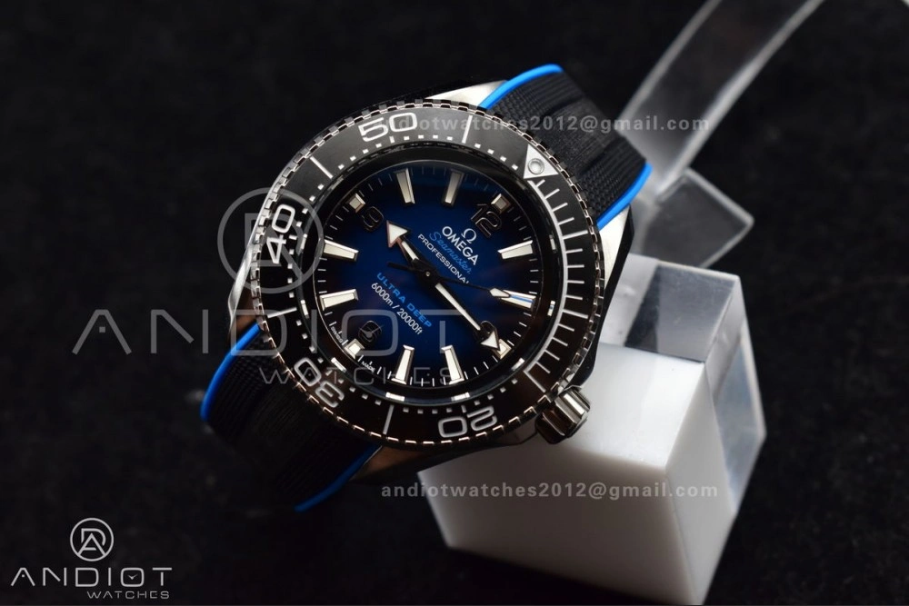 Functional Seamaster 6000M Ultra Deep SS TF 1:1 Best Edition Blue Dial Black Ceramic Bezel on Black Rubber Strap A 75