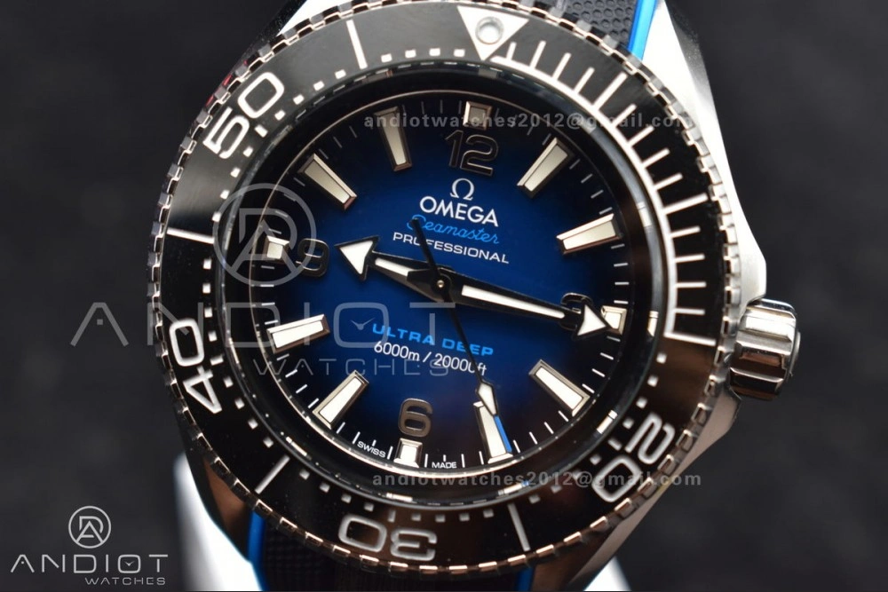 Functional Seamaster 6000M Ultra Deep SS TF 1:1 Best Edition Blue Dial Black Ceramic Bezel on Black Rubber Strap A 75