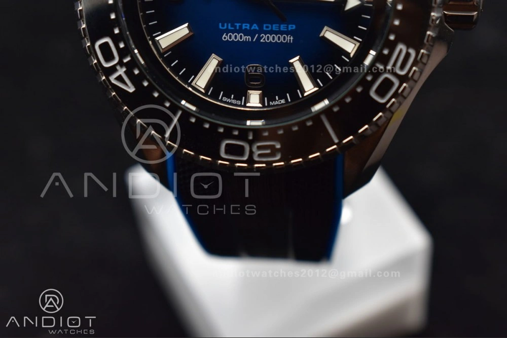Functional Seamaster 6000M Ultra Deep SS TF 1:1 Best Edition Blue Dial Black Ceramic Bezel on Black Rubber Strap A 75