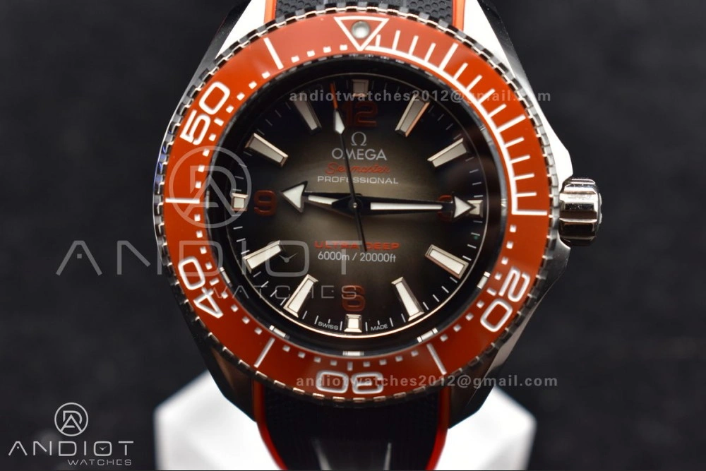 SoftTouch Seamaster 6000M Ultra Deep SS TF 1:1 Best Edition Gray Dial Orange Ceramic Bezel on Black Rubber Strap A 1075