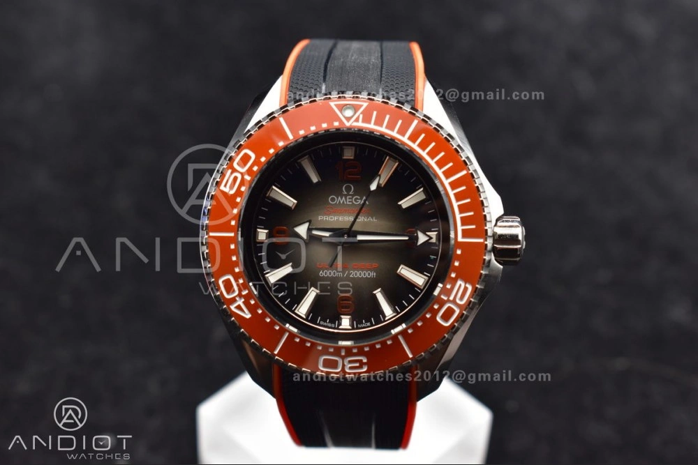 SoftTouch Seamaster 6000M Ultra Deep SS TF 1:1 Best Edition Gray Dial Orange Ceramic Bezel on Black Rubber Strap A 1075