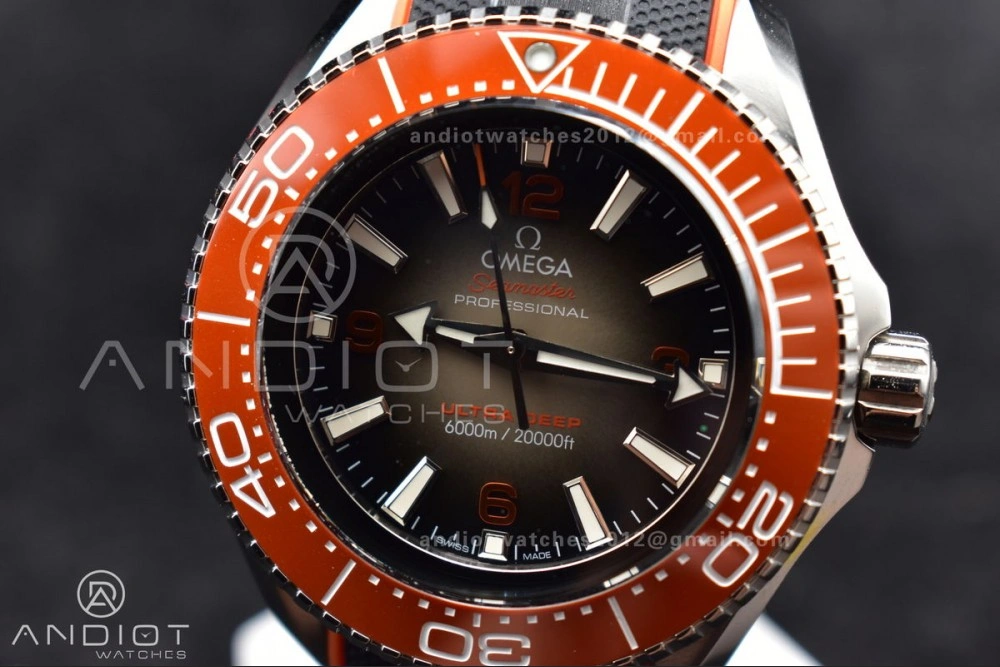 SoftTouch Seamaster 6000M Ultra Deep SS TF 1:1 Best Edition Gray Dial Orange Ceramic Bezel on Black Rubber Strap A 1075