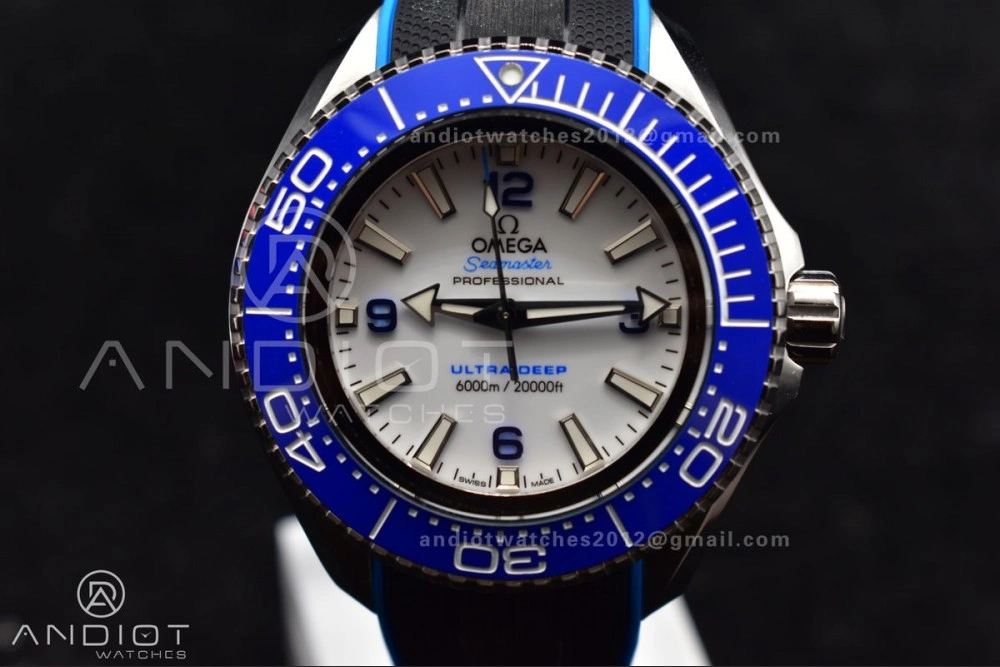 GoodFit Seamaster 6000M Ultra Deep SS TF 1:1 Best Edition White Dial Blue Ceramic Bezel on Black Rubber Strap A 1078