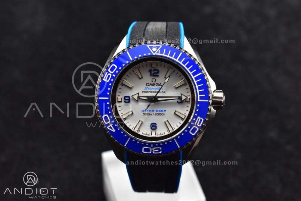 GoodFit Seamaster 6000M Ultra Deep SS TF 1:1 Best Edition White Dial Blue Ceramic Bezel on Black Rubber Strap A 1078
