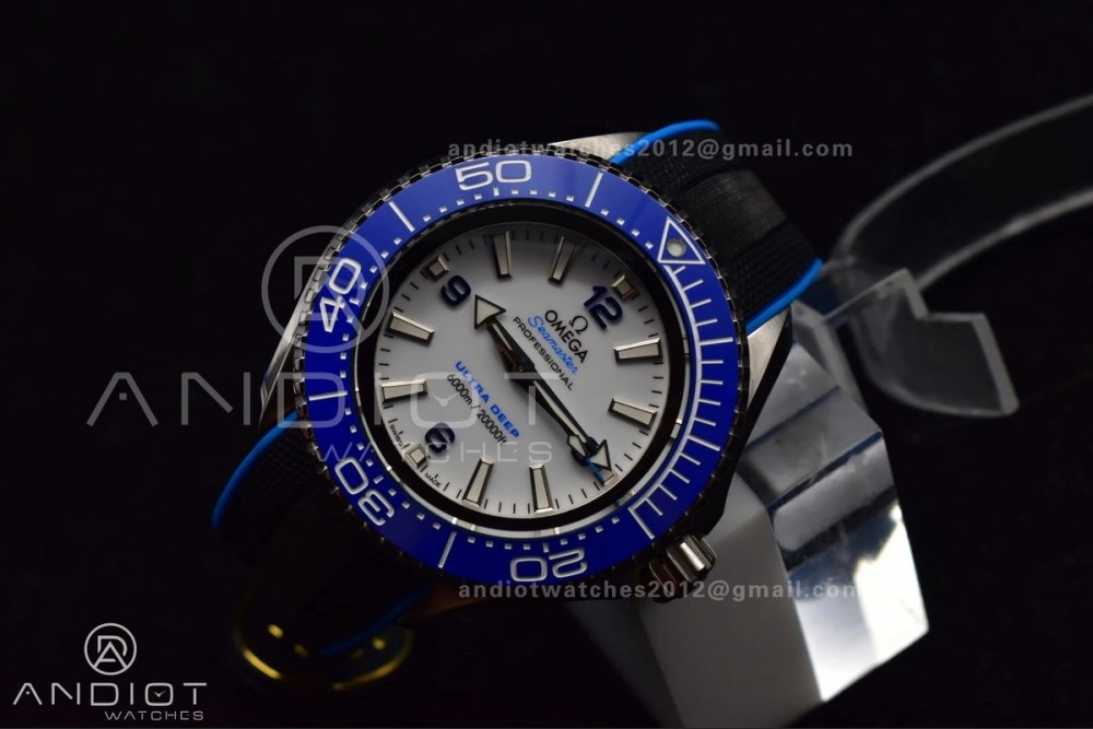GoodFit Seamaster 6000M Ultra Deep SS TF 1:1 Best Edition White Dial Blue Ceramic Bezel on Black Rubber Strap A 1078