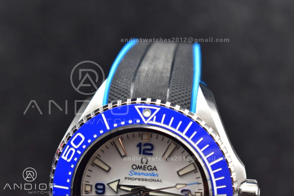 GoodFit Seamaster 6000M Ultra Deep SS TF 1:1 Best Edition White Dial Blue Ceramic Bezel on Black Rubber Strap A 1078