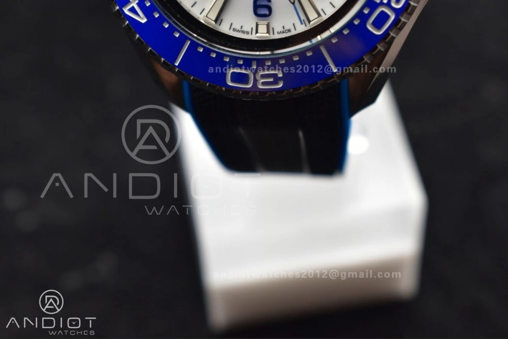 GoodFit Seamaster 6000M Ultra Deep SS TF 1:1 Best Edition White Dial Blue Ceramic Bezel on Black Rubber Strap A 1078