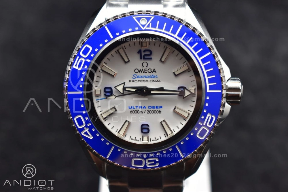 Seamaster 6000M Ultra Deep SS TF 1:1 Best Edition White Dial Blue Ceramic Bezel on SS Bracelet A Durable 70