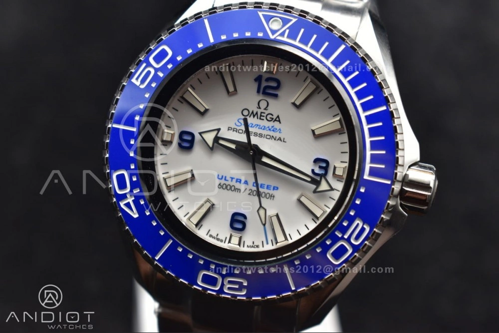 Seamaster 6000M Ultra Deep SS TF 1:1 Best Edition White Dial Blue Ceramic Bezel on SS Bracelet A Durable 70