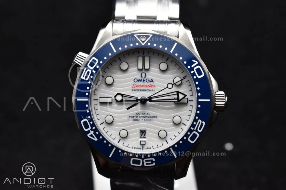 Elegant Seamaster Diver 300M SS Blue Ceramic Bezel VSF 1:1 Best Edition White Dial on SS Bracelet A 1079