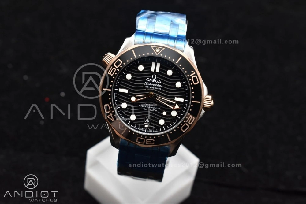 Seamaster Diver 300M SS RG VSF 1:1 Best Edition Black Ceramic Black Dial on SS Bracelet A Chic 1084