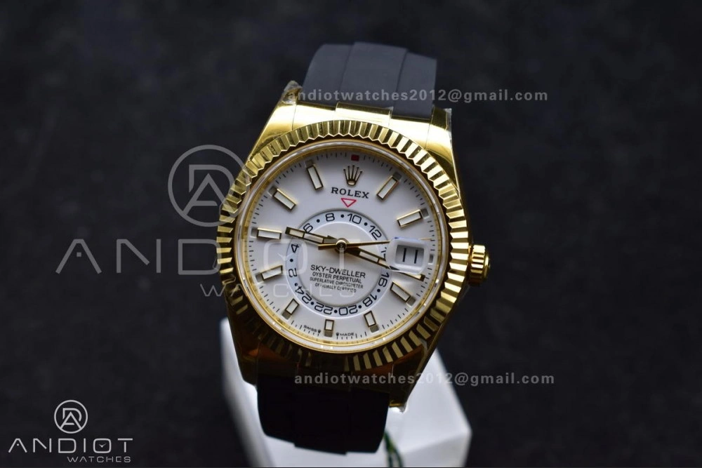 Comfortable Sky-Dweller 336238 YG ZF 1:1 Best Edition White Dial on Oysterflex Strap A23J (Gain Weight) 1100