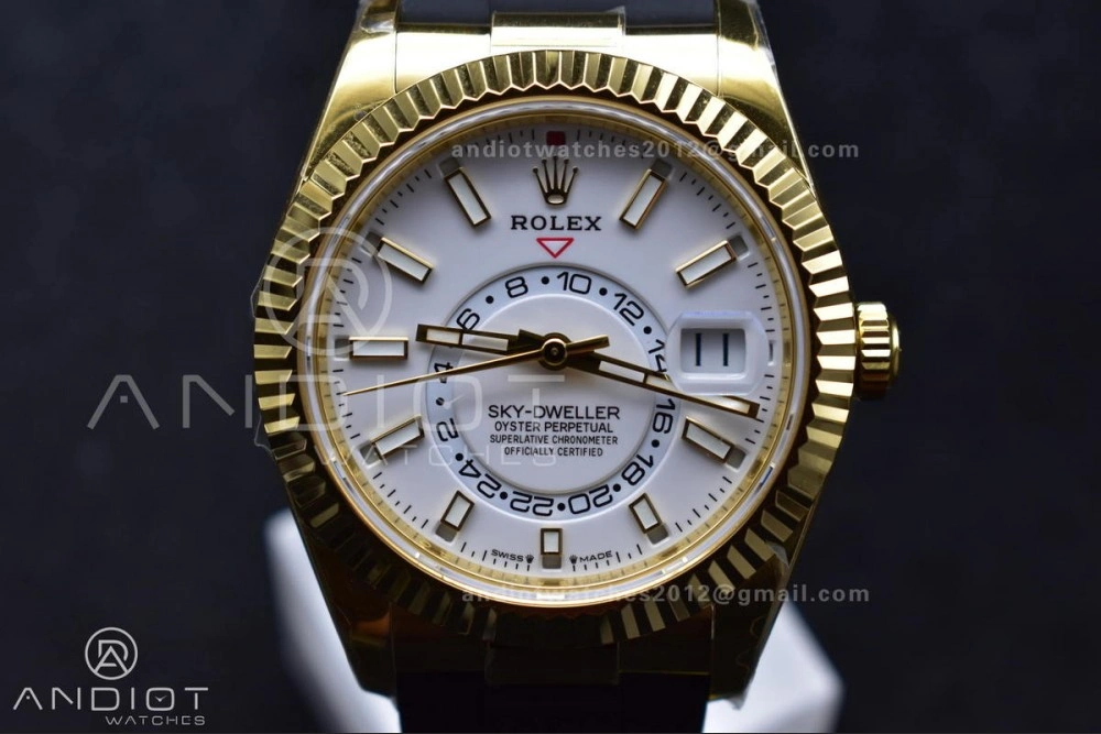 Comfortable Sky-Dweller 336238 YG ZF 1:1 Best Edition White Dial on Oysterflex Strap A23J (Gain Weight) 1100