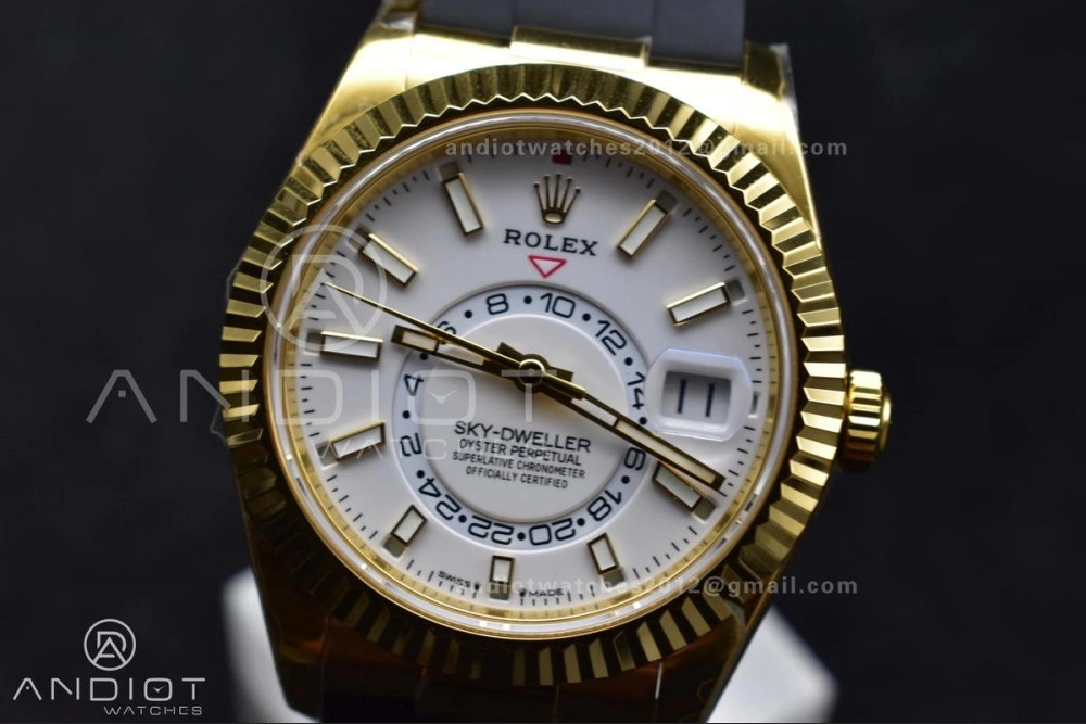 Comfortable Sky-Dweller 336238 YG ZF 1:1 Best Edition White Dial on Oysterflex Strap A23J (Gain Weight) 1100