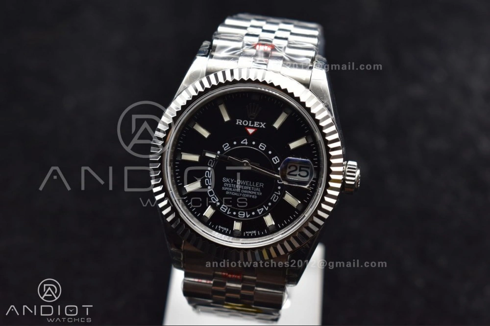Durable Skydweller SS Noob Best Edition Black Dial on SS Jubilee Bracelet A23J 1107