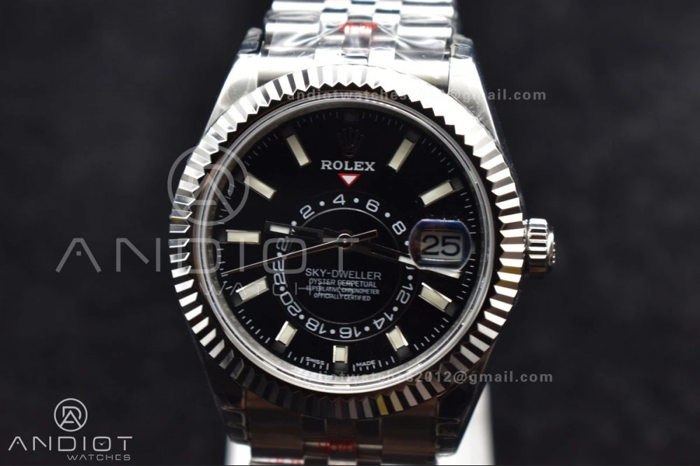 Durable Skydweller SS Noob Best Edition Black Dial on SS Jubilee Bracelet A23J 1107
