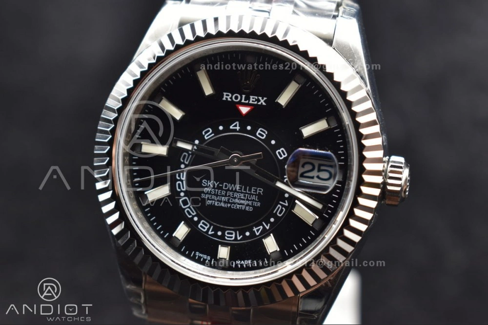 Durable Skydweller SS Noob Best Edition Black Dial on SS Jubilee Bracelet A23J 1107