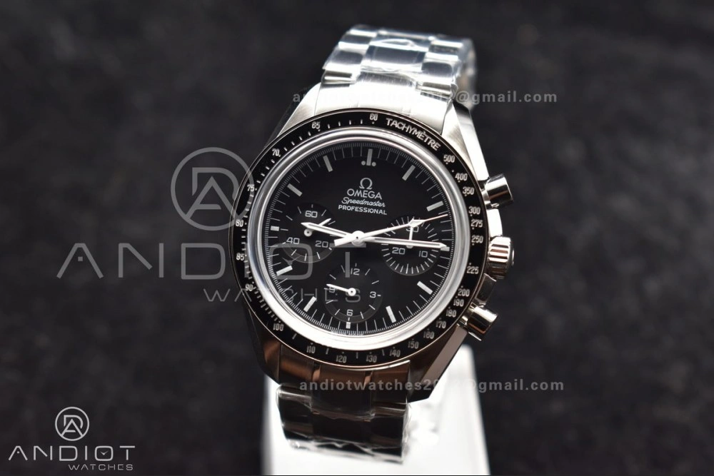 TechFriendly Speedmaster MoonWatch OMF SS Sapphire Crystal Black Dial on SS Bracelet Manual Winding Chrono Movement with Transparent Back 1121