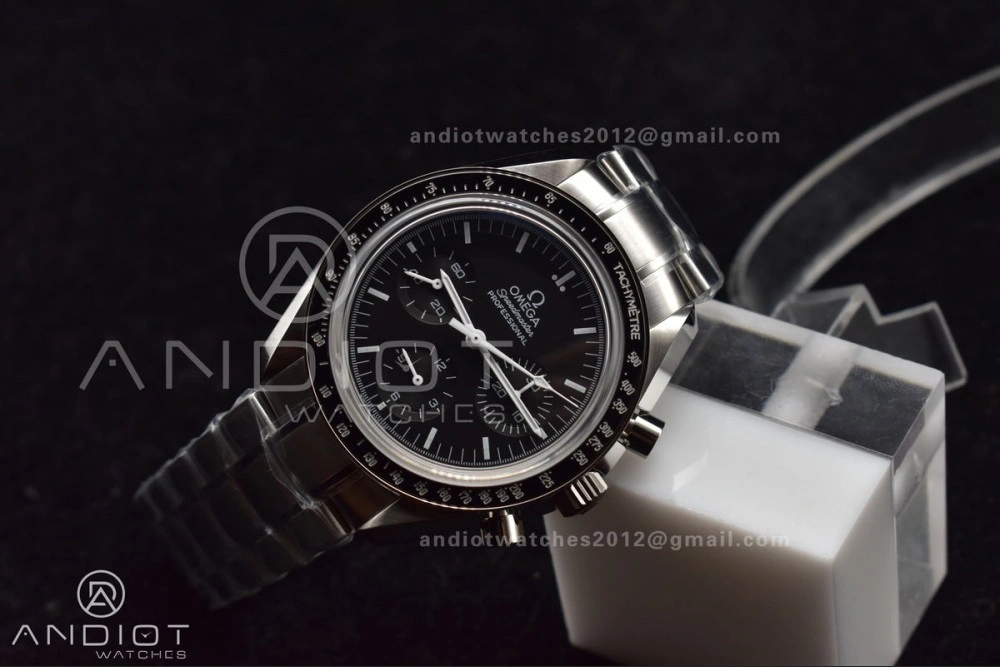 TechFriendly Speedmaster MoonWatch OMF SS Sapphire Crystal Black Dial on SS Bracelet Manual Winding Chrono Movement with Transparent Back 1121