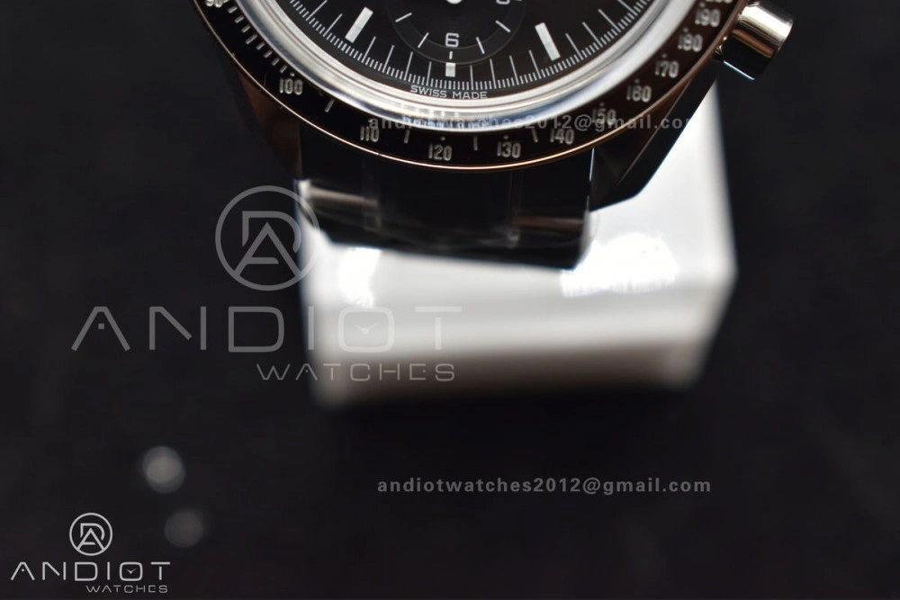 TechFriendly Speedmaster MoonWatch OMF SS Sapphire Crystal Black Dial on SS Bracelet Manual Winding Chrono Movement with Transparent Back 1121
