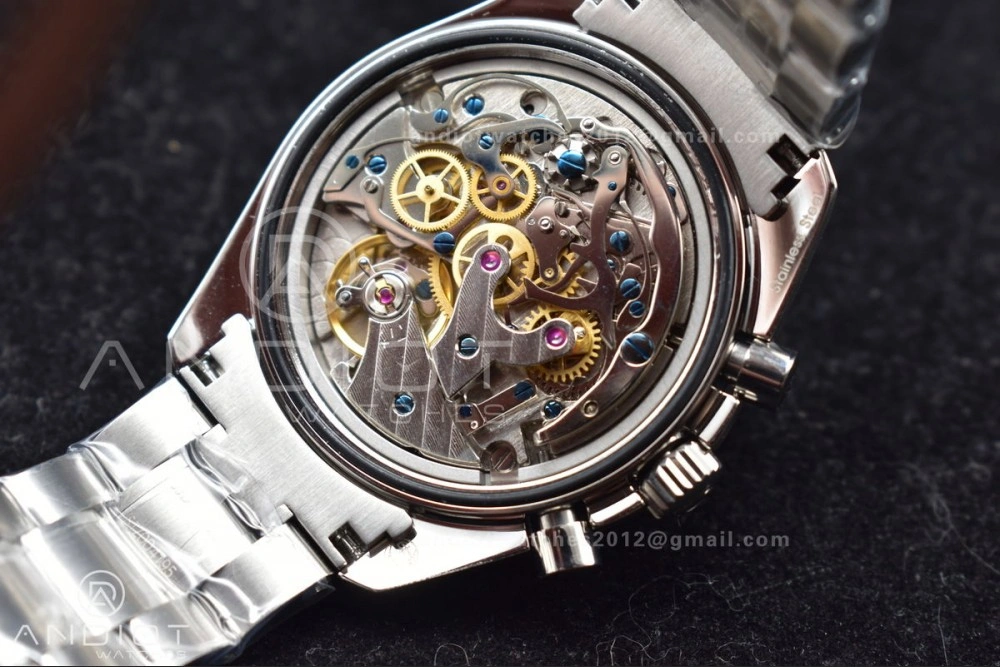 TechFriendly Speedmaster MoonWatch OMF SS Sapphire Crystal Black Dial on SS Bracelet Manual Winding Chrono Movement with Transparent Back 1121