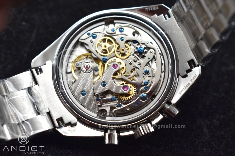 TechFriendly Speedmaster MoonWatch OMF SS Sapphire Crystal Black Dial on SS Bracelet Manual Winding Chrono Movement with Transparent Back 1121