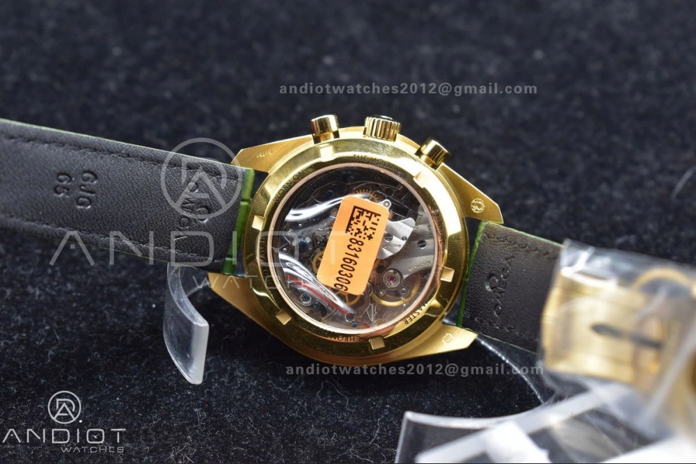 Speedmaster Moonwatch in Moonshine Gold YG RMF Best Edition Green Dial on Green Leather Strap Manual Chrono SmoothTexture 460