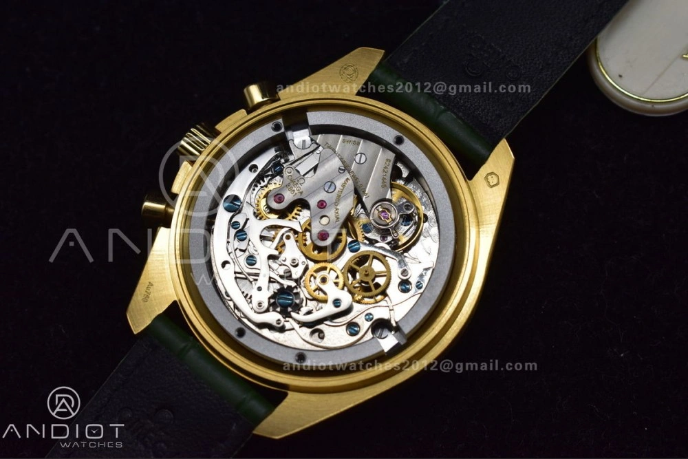 Speedmaster Moonwatch in Moonshine Gold YG RMF Best Edition Green Dial on Green Leather Strap Manual Chrono SmoothTexture 460