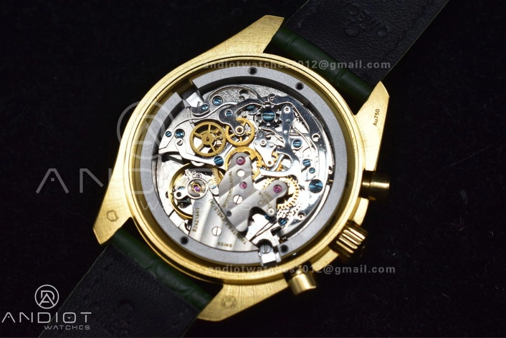 Speedmaster Moonwatch in Moonshine Gold YG RMF Best Edition Green Dial on Green Leather Strap Manual Chrono SmoothTexture 460