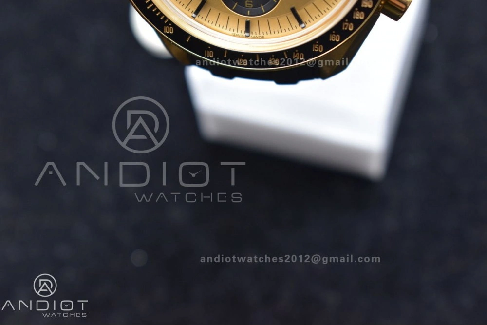 Speedmaster Moonwatch in Moonshine Gold YG RMF Best Edition YG Dial on Black Rubber Strap Manual Chrono Efficient 11