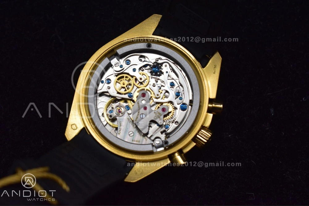 Speedmaster Moonwatch in Moonshine Gold YG RMF Best Edition YG Dial on Black Rubber Strap Manual Chrono Efficient 11