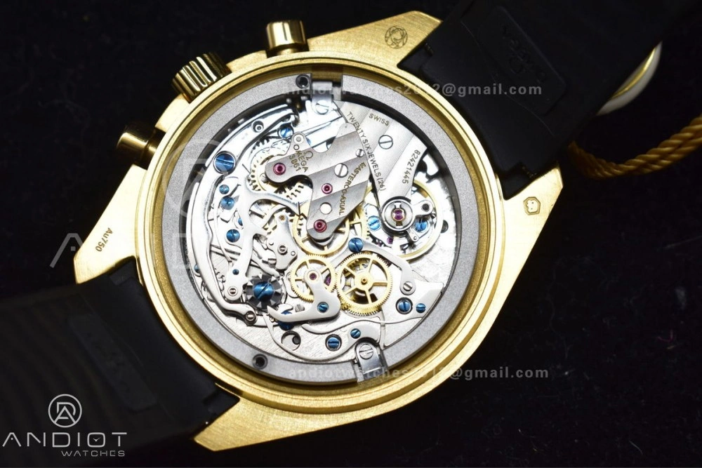 Speedmaster Moonwatch in Moonshine Gold YG RMF Best Edition YG Dial on Black Rubber Strap Manual Chrono Efficient 11