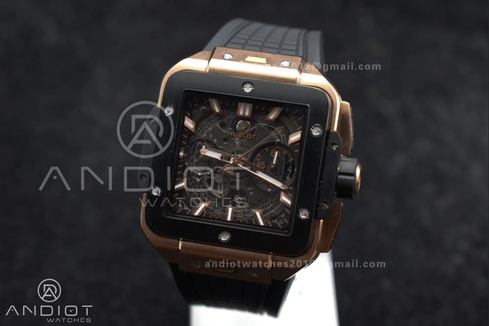 Square Bang Unico 42mm RG BBF 1:1 Best Edition Skeleton Dial Ceramic Bezel on Black Rubber Strap A Thermal 270