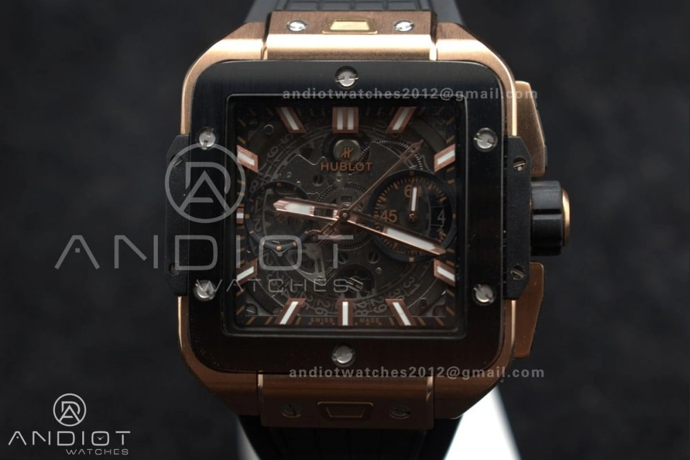 Square Bang Unico 42mm RG BBF 1:1 Best Edition Skeleton Dial Ceramic Bezel on Black Rubber Strap A Thermal 270