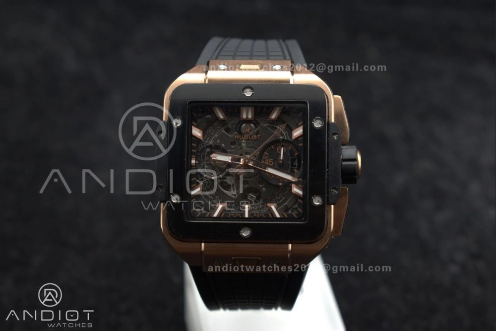 Square Bang Unico 42mm RG BBF 1:1 Best Edition Skeleton Dial Ceramic Bezel on Black Rubber Strap A Thermal 270