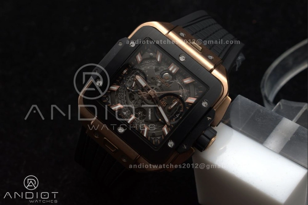 Square Bang Unico 42mm RG BBF 1:1 Best Edition Skeleton Dial Ceramic Bezel on Black Rubber Strap A Thermal 270