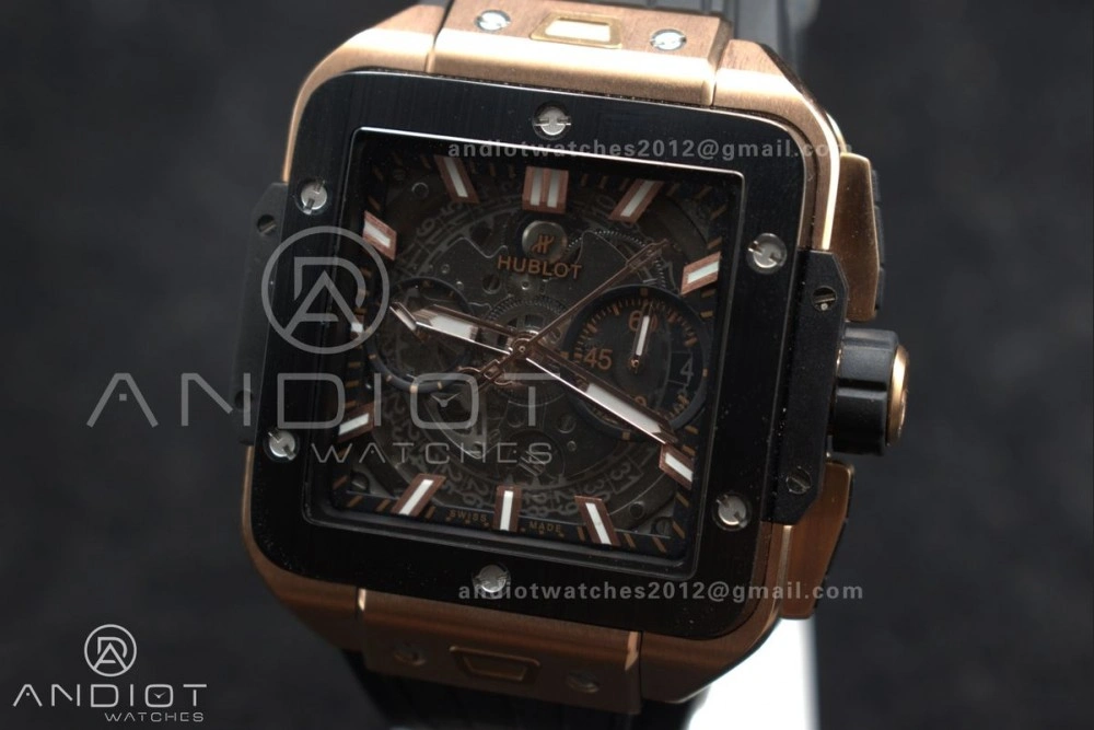 Square Bang Unico 42mm RG BBF 1:1 Best Edition Skeleton Dial Ceramic Bezel on Black Rubber Strap A Thermal 270