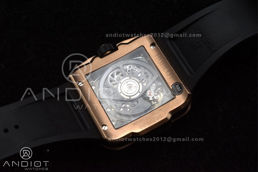 Square Bang Unico 42mm RG BBF 1:1 Best Edition Skeleton Dial Ceramic Bezel on Black Rubber Strap A Thermal 270